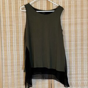 Worthington Womens L Tank Top Army Green Black Layered Look Whimsigoth Boho